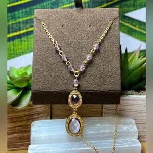 VTG| Gold-tone Avon Lilac Crystal Y Necklace 💜✨